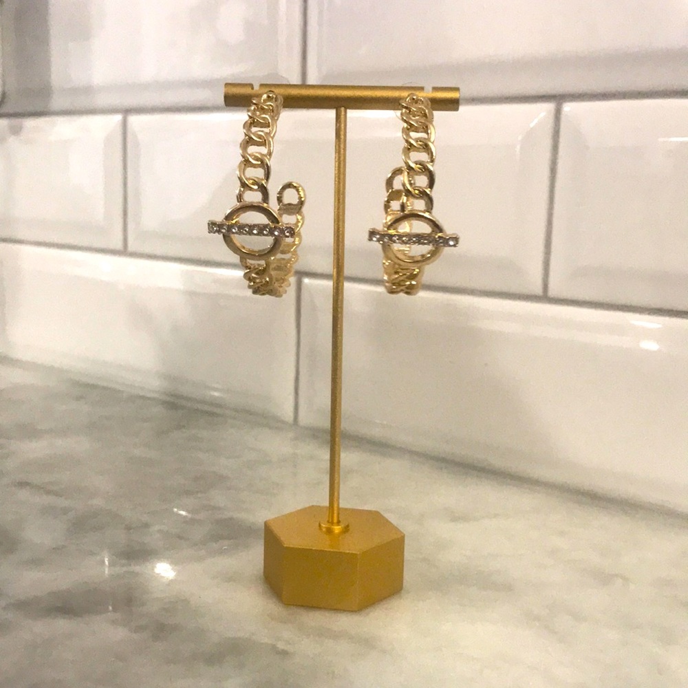 Hoop chain bar crystal gold earring